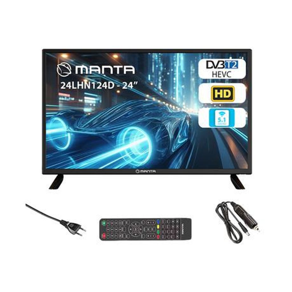 MANTA LED TV 24LHN124D, 61cm (24"), HD+, 220V+12V napajanje, Dolby Digital+, STEREO 5.1, DVB-C/T2/HEVC, Hotel Mode, HDMI, 2x USB, CI+