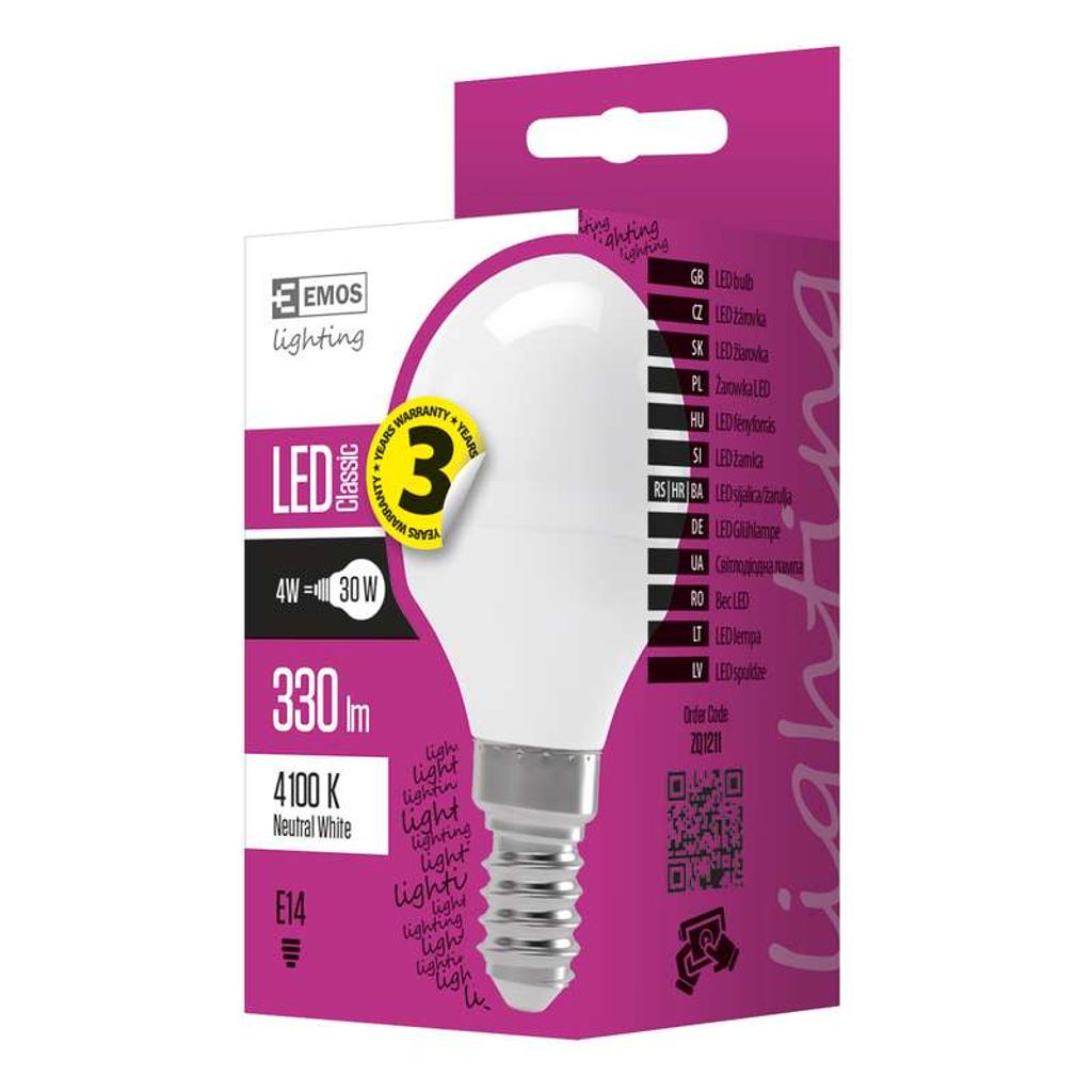 EMOS LED žarnica classic mini globe 4W, E14, nevtralna bela, ZQ1211