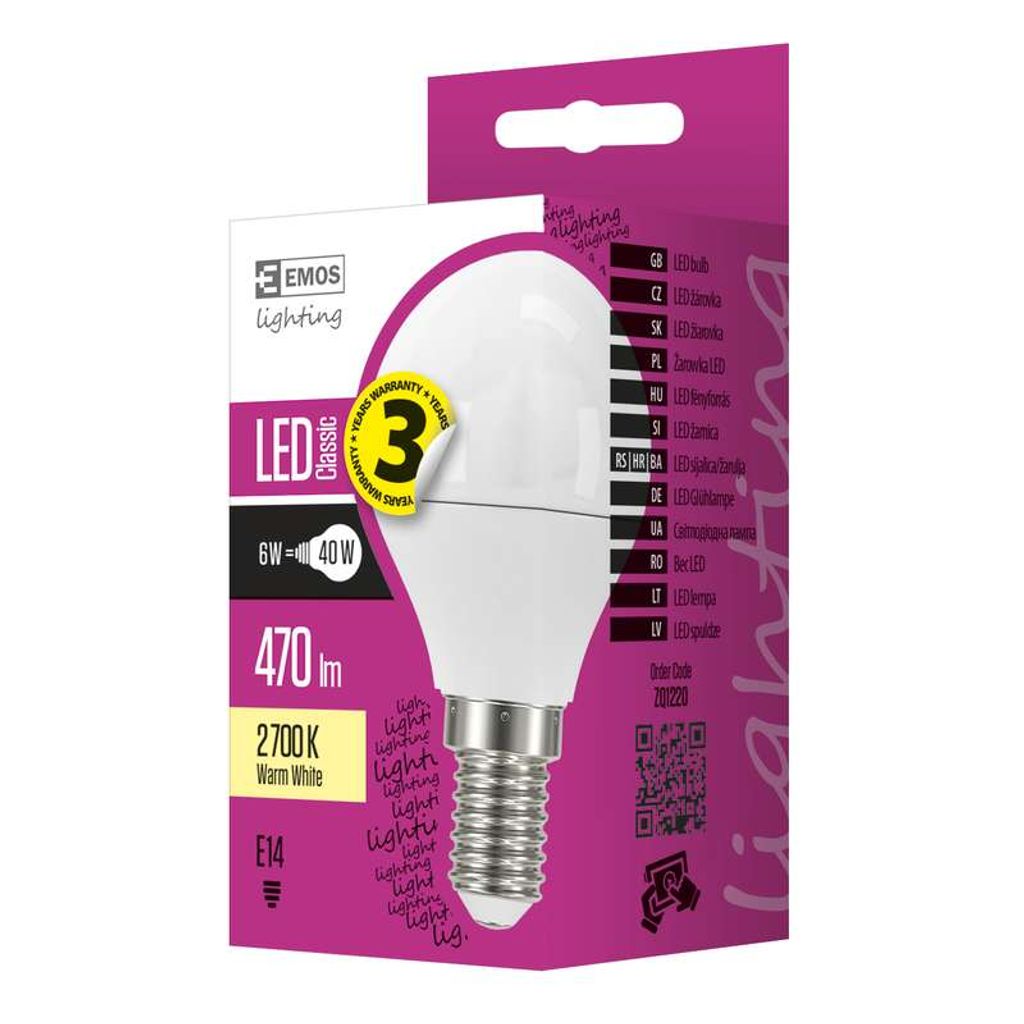 EMOS LED žarnica classic mini globe 6W, E14, topla bela ZQ1220