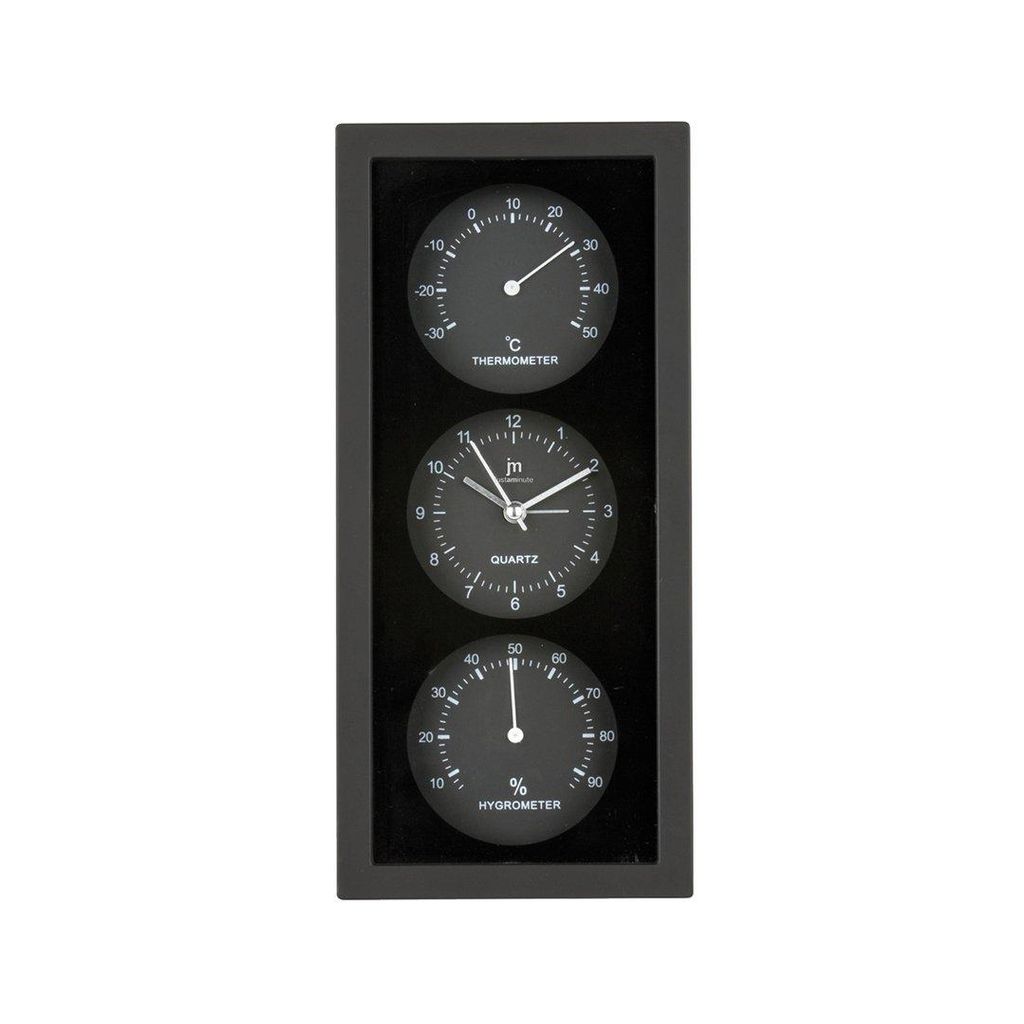LOWELL Stenska ura s prikazom temperature in vlage 12x h26cm / črna / pvc