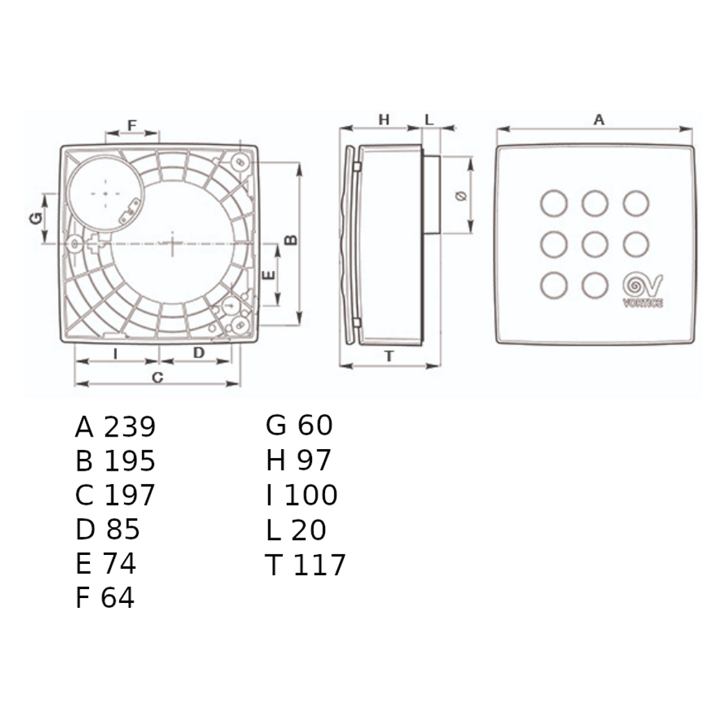 VORTICE kopalniški nadometni centrifugalni ventilator VORT QUADRO MICRO 100 (11936)