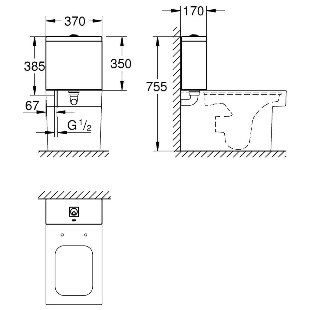 GROHE nadometni splakovalnik Cube Ceramic - priključek vode spodaj (39490000)
