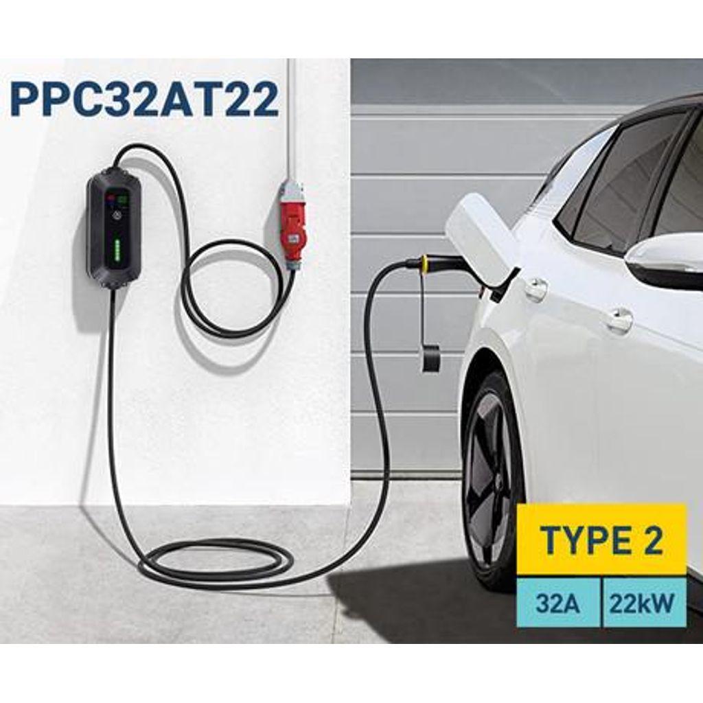PLATINET PPC32AT22 prenosni EV električni polnilec, 22kW, 5m, za električna / hibridna vozila, TYPE 2, SCHUKO adapter, LED zaslon, torba