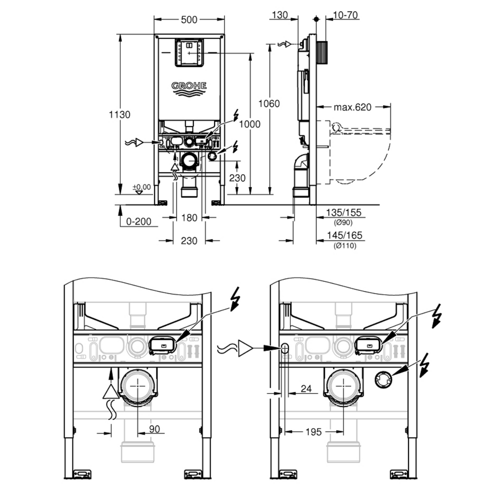 GROHE podometni splakovalnik za WC školjko z ogrodjem RAPID SLX (39596000)