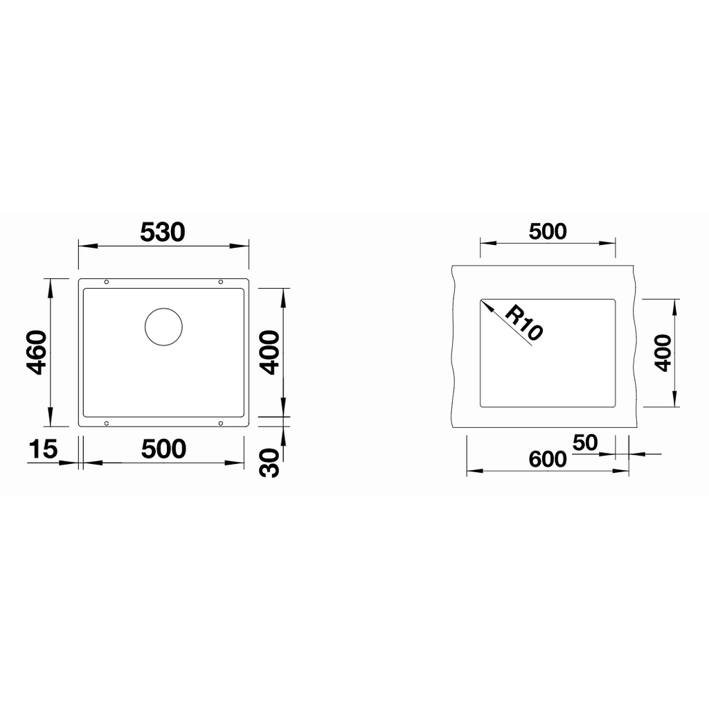 BLANCO pomivalno korito SUBLINE 500-U z zgornjim delom sifona, tartuf (523439)