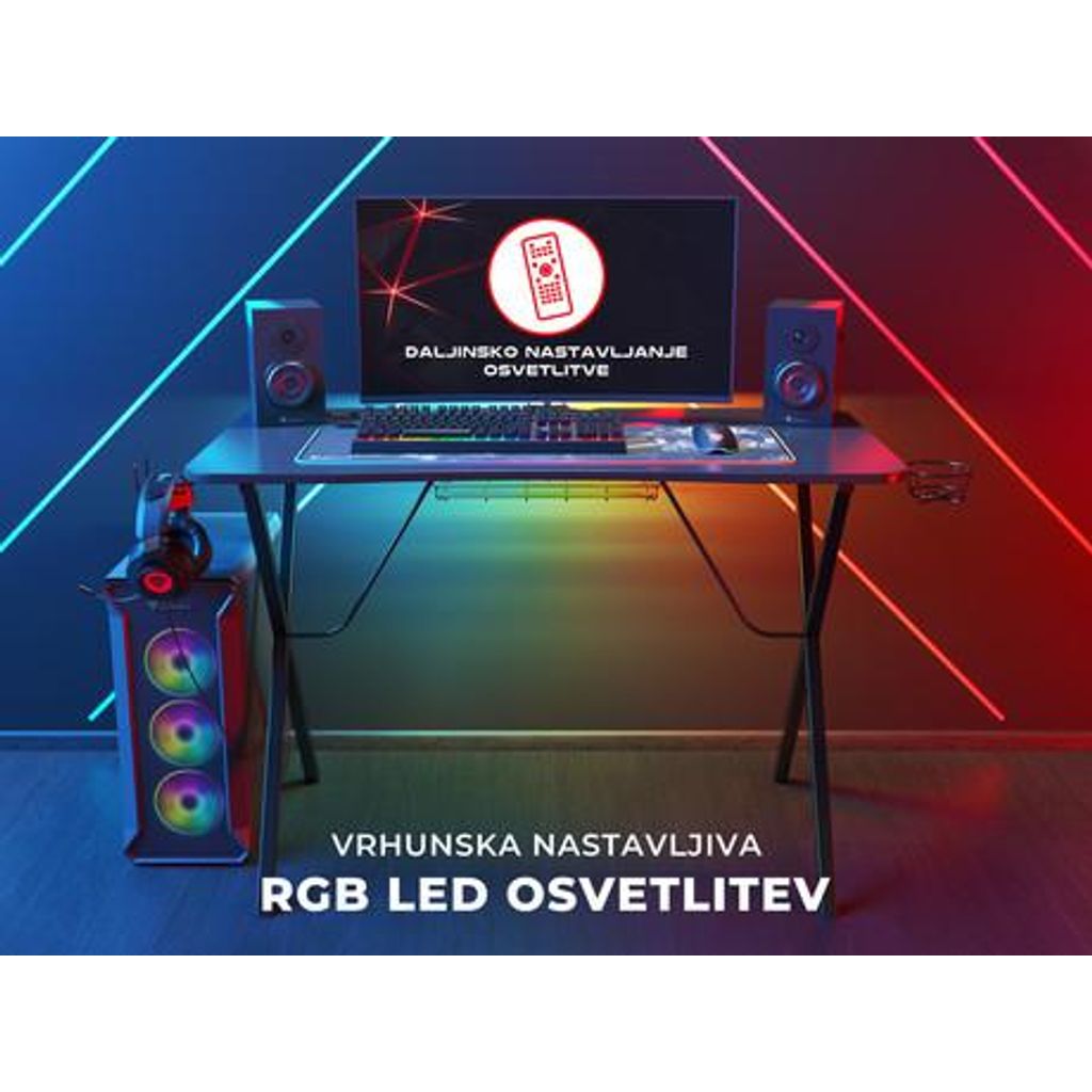 GENESIS Profesionalna GAMING miza HOLM 200 RGB, LED RGB osvetlitev, USB 3.0 razdelilec