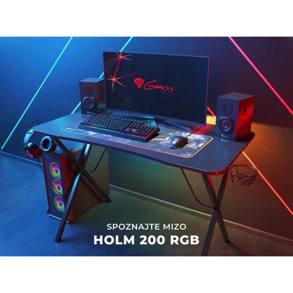 GENESIS Profesionalna GAMING miza HOLM 200 RGB, LED RGB osvetlitev, USB 3.0 razdelilec