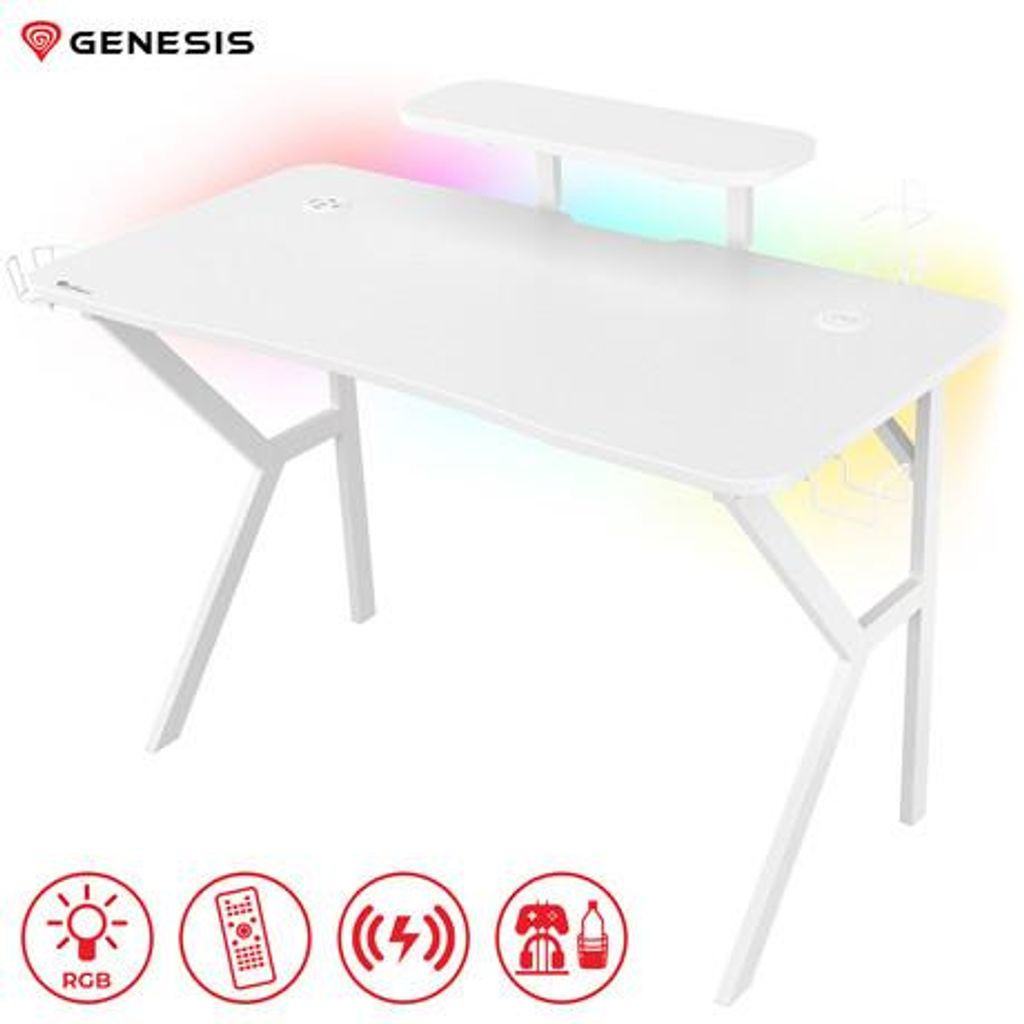 GENESIS Profesionalna GAMING miza HOLM 320 RGB, LED RGB osvetlitev, vgrajen brezžični polnilec in USB 3.0 razdelilec