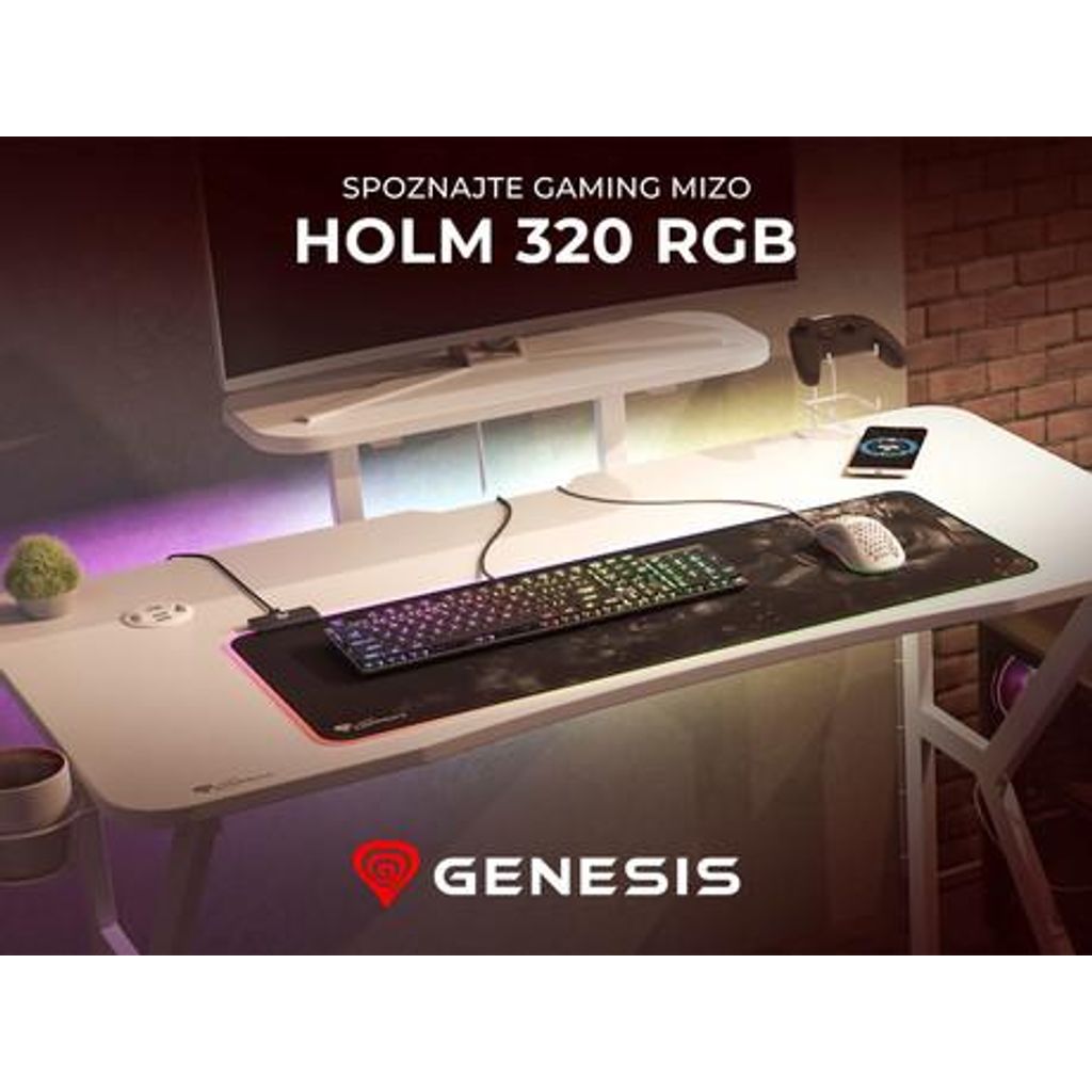 GENESIS Profesionalna GAMING miza HOLM 320 RGB, LED RGB osvetlitev, vgrajen brezžični polnilec in USB 3.0 razdelilec