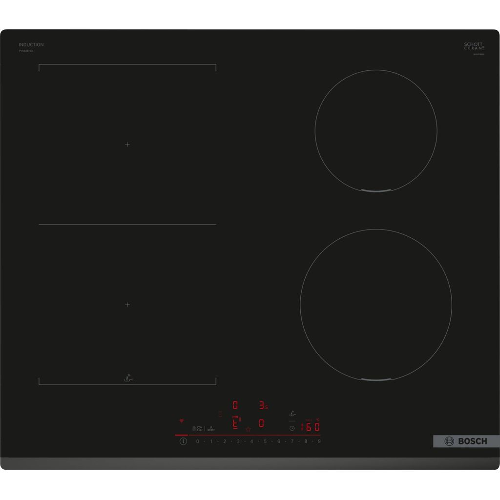 BOSCH Indukcijska kuhalna plošča, 60 cm, Črna, površinska montaža brez okvirja, Serie 6, PVS631HC1E