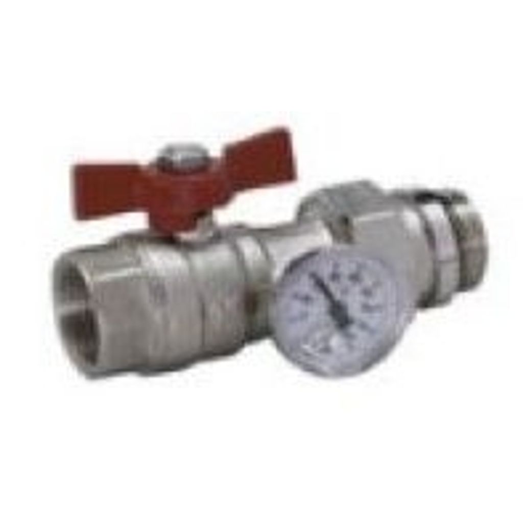 MHE ravni ventil za razdelilec s termometrom - rdeča