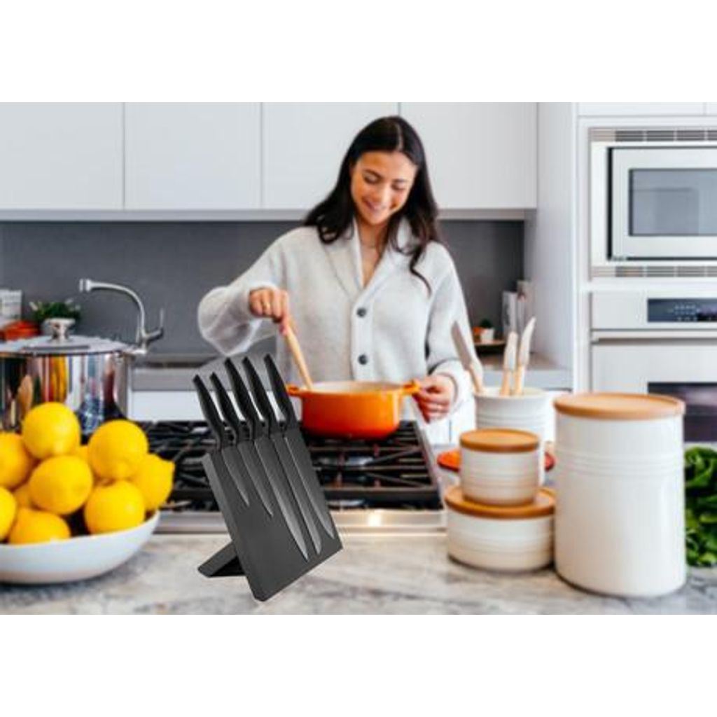 PLATINET Set vrhunskih kuhinjskih nožev PBKSB5W, 5kos, ergonomski ročaj, magnetno stojalo, črne barve