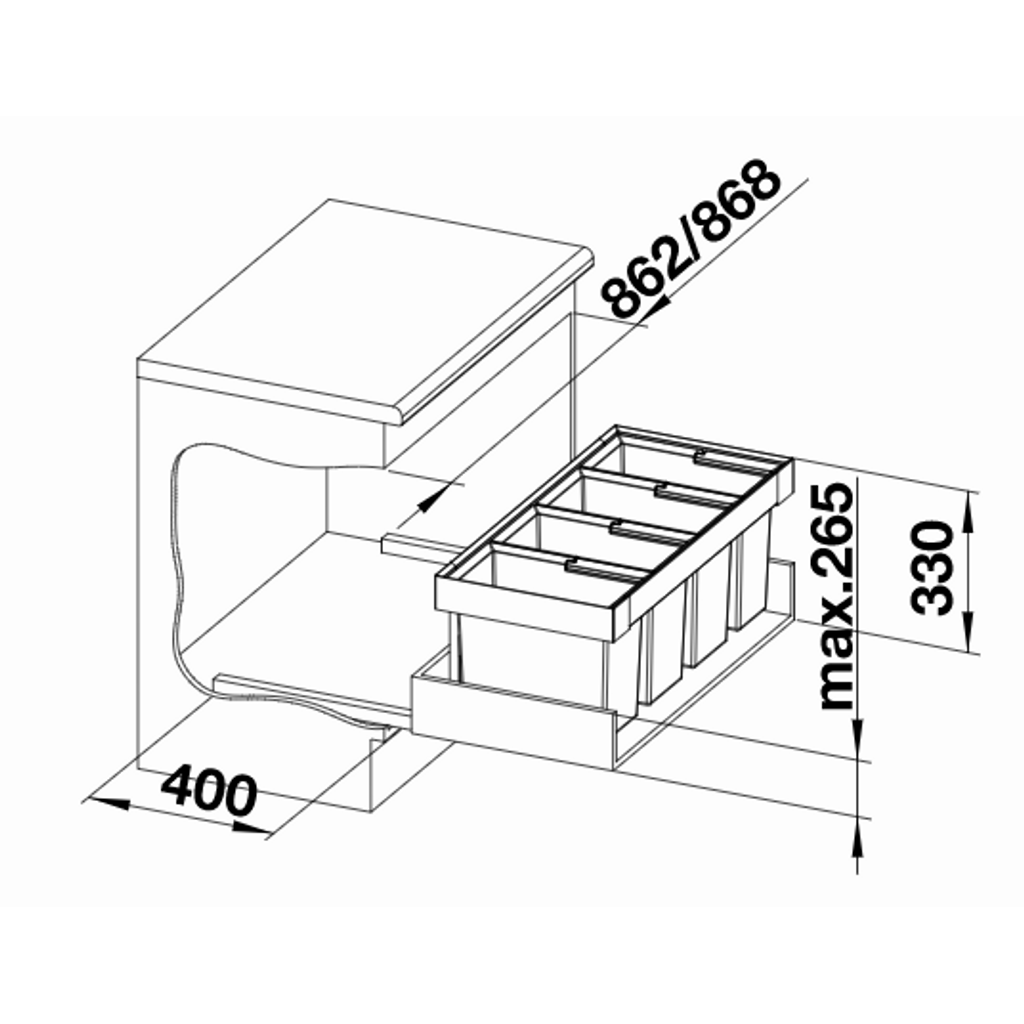 BLANCO sorter odpadkov Flexon II 90/4, 73 l (521475), za omarico širine 90 cm