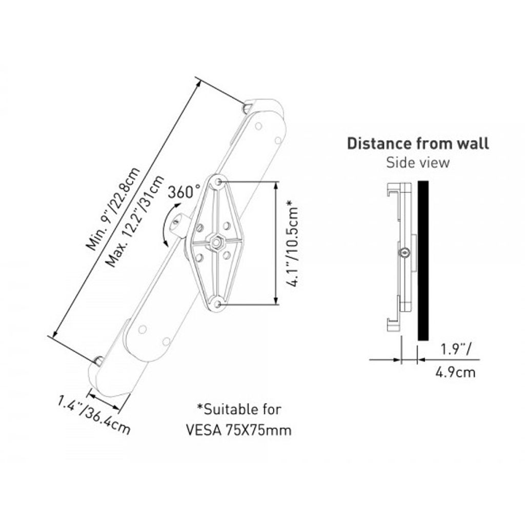 BARKAN stenski vrtljiv nosilec za tablico T50VL (7-12")