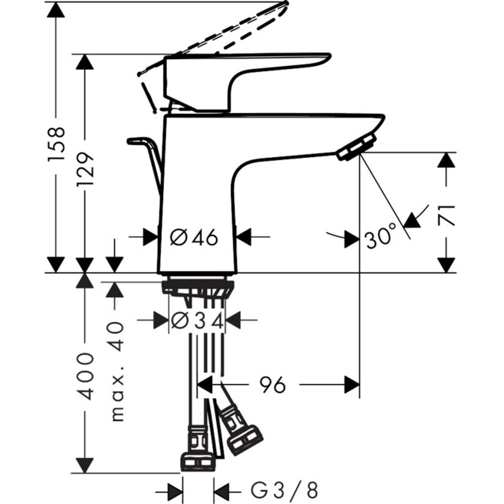 HANSGROHE enoročna armatura za umivalnik TALIS E 80 z zgornjim delom sifona (71700000)