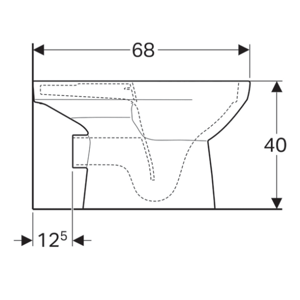 GEBERIT talna WC školjka za neposredno namestitev nadometnega splakovalnika Selnova Square, brez roba 500.152.01.1 (brez WC deske)
