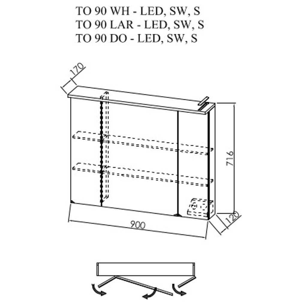KOLPA SAN TO 90-LED, SW, S (Svetel Macesen) - Toaletna omarica z LED svetilko, stikalo (SW), vtičnica (S)