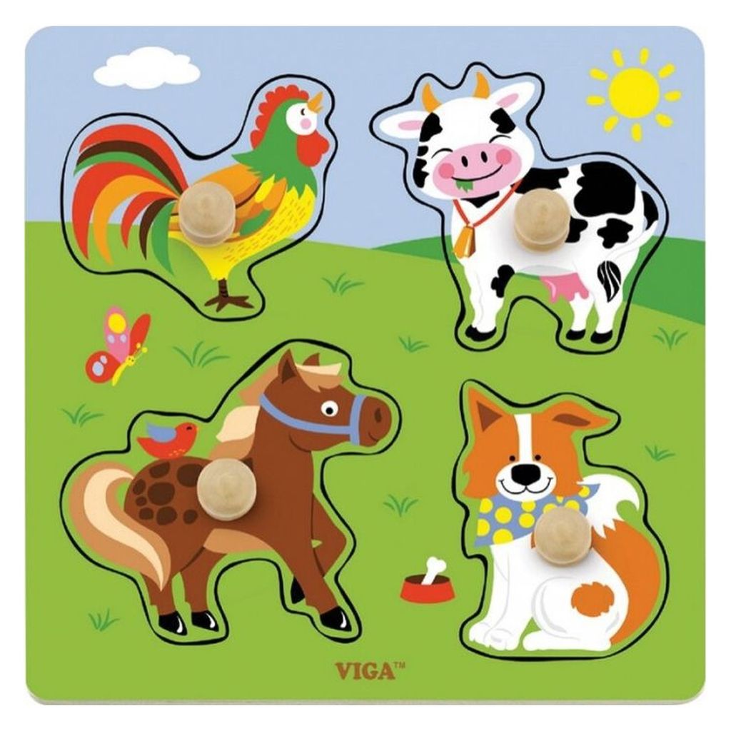 VIGA vstavljanka s čepki živali s kmetije (50839)