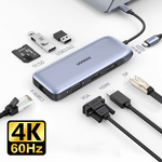 UGREEN razdelilnik USB-C Hub 9v1 4K HDMI, 4K DP, VGA, RJ45, 2x USB 3.2, MicroSD