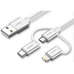 UGREEN USB 2.0 na Micro USB+Lightning+Type C (3 v 1) podatkovni kabel pleten 1,5m