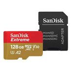 SANDISK spominska kartica Extreme microSDXC 128GB + SD Adapter 190MB/s & 90MB/s A2 C10 V30 UHS-I U3
