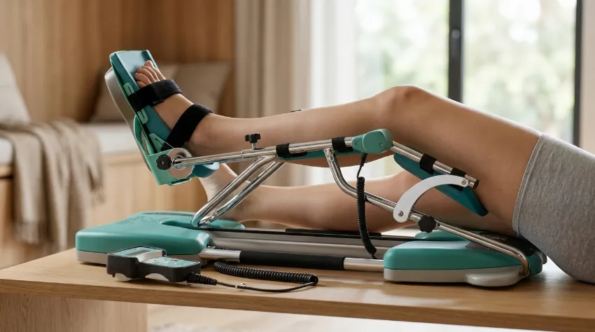 Detajl delovanja naprave Kinetec za koleno med terapijo